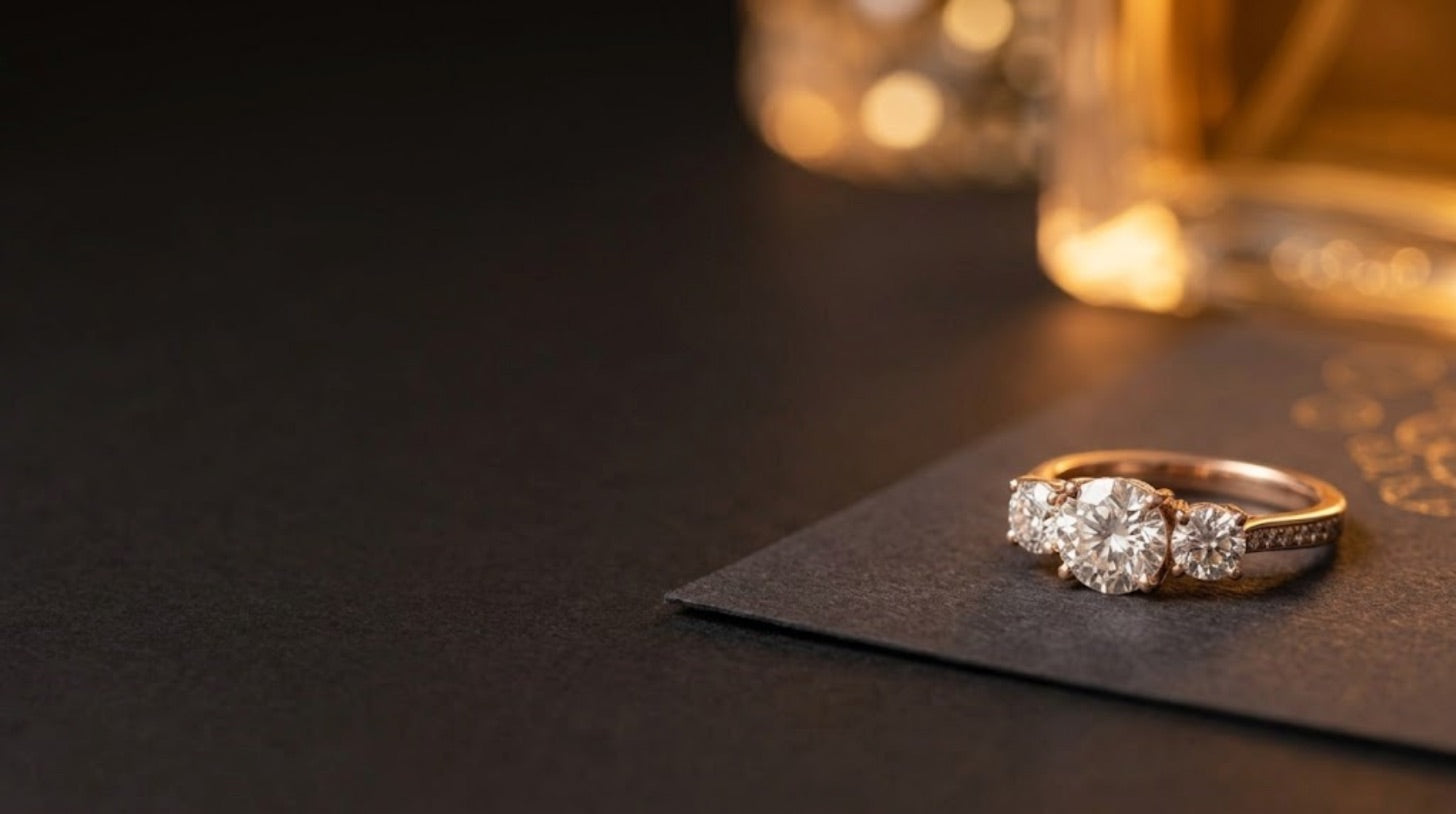 Trilogie-ring in roségoud met drie lab-diamanten